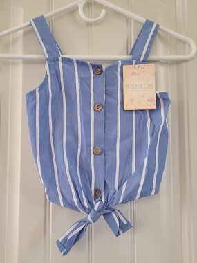 Bonbon Girls' Blue & White Striped Tie-Front Tank Top Size 12
